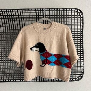 Anthropologie Tan Sweater with Dachshund Design